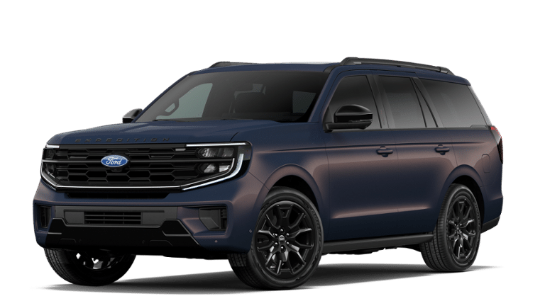 2027 Ford Expedition Platinum in Blue — front three-quarter view