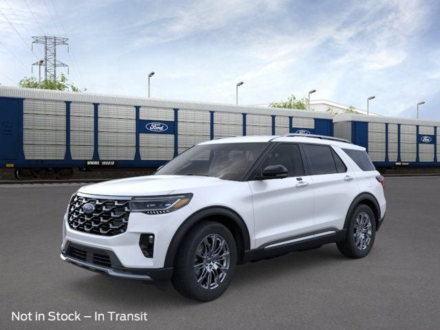 2026 Ford Explorer Platinum in White Metallic — front three-quarter view