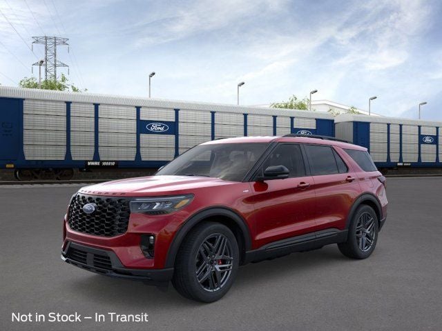 2026 Ford Explorer ST-Line in Red Metallic — front three-quarter view