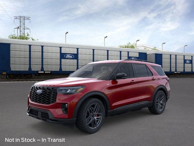 2026 Ford Explorer ST-Line in Red Metallic — front three-quarter view