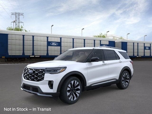 2026 Ford Explorer Platinum in White — front three-quarter view