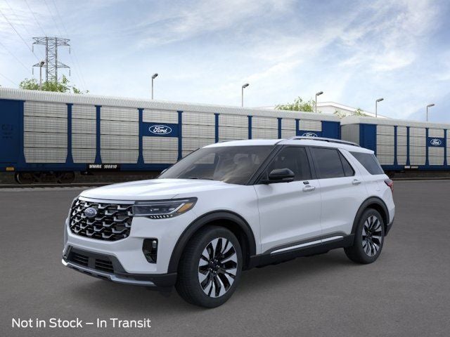 2026 Ford Explorer Platinum in White — front three-quarter view