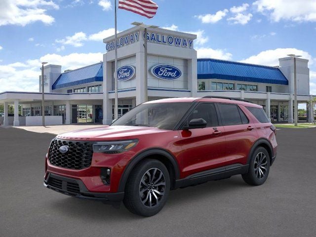 2026 Ford Explorer ST-Line in Red Metallic — front three-quarter view