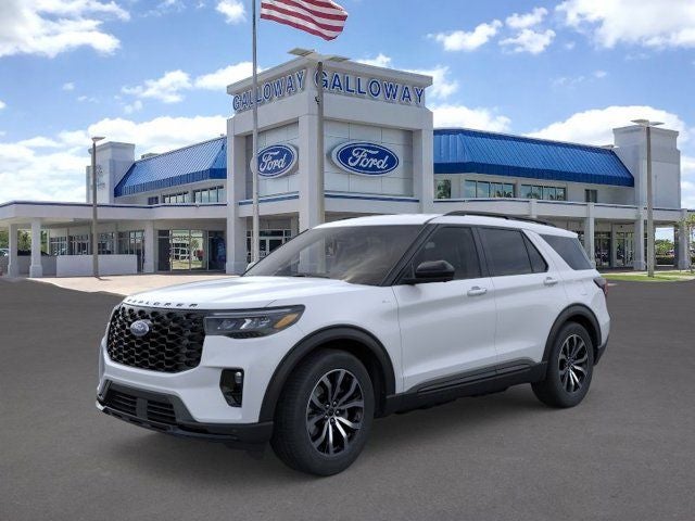 2026 Ford Explorer ST-Line in White Metallic — front three-quarter view