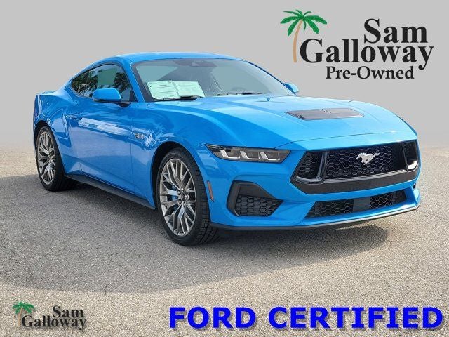 2024 Ford Mustang GT Premium in Grabber Blue Metallic — front three-quarter view