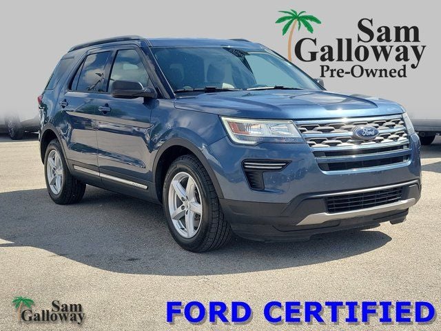 2018 Ford Explorer XLT in Blue Metallic — front three-quarter view