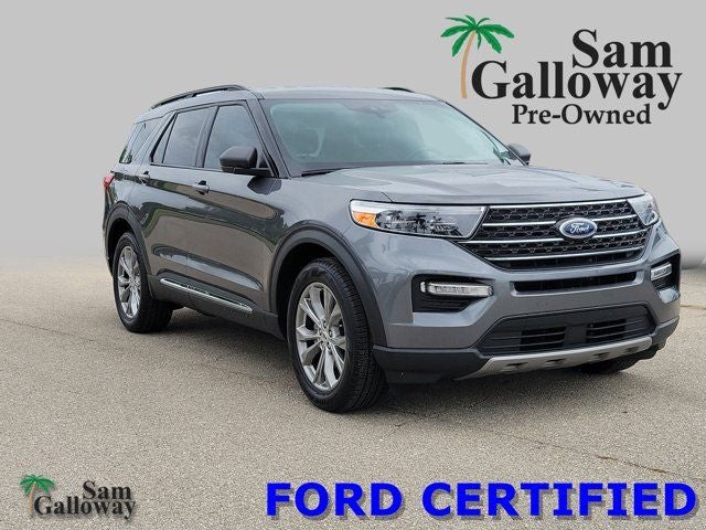 2023 Ford Explorer XLT in Gray Metallic — front three-quarter view