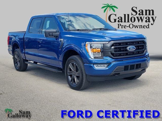 2023 Ford F-150 XLT in Blue Metallic — front three-quarter view